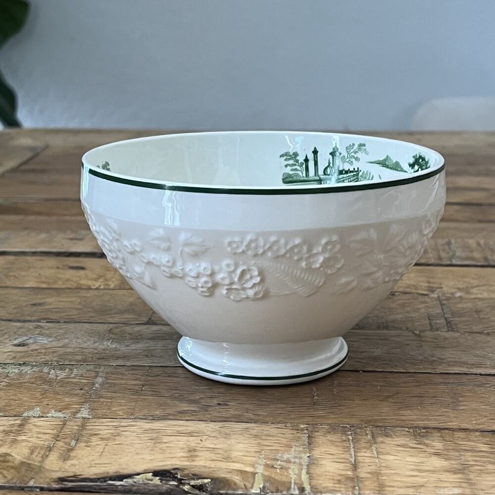 George Jones and Sons England Rhapsody Floral Embossed Bowl Green Trim